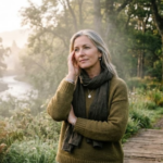Woman experiencing brain fog during menopause with visual transition from hazy to clear thinking