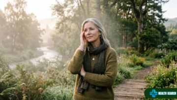 Woman experiencing brain fog during menopause with visual transition from hazy to clear thinking