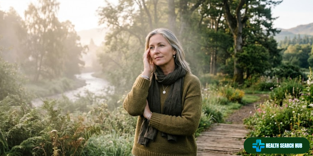 Woman experiencing brain fog during menopause with visual transition from hazy to clear thinking