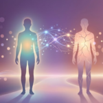Mental health vs mental illness visual comparison showing two glowing human silhouettes connected by a luminous bridge representing the dual continua model with a calming plum and mauve gradient background