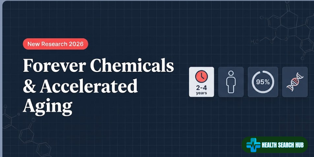 PFAS aging infographic showing forever chemicals linked to accelerated epigenetic aging in middle-aged men with key study statistics