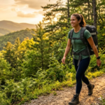 Rucking for weight loss — person walking with a weighted backpack on a trail